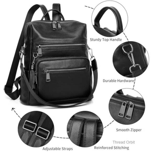 Genuine Leather Convertible Backpack Purse, 3-Way Wear, 20L Capacity, Daypack